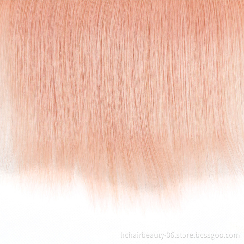 Wholesale Price Ombre 1B Pink Hair Bundles With Closure Brazilian Remy Straight Hair Bundles With Frontal Ombre Two Tone color